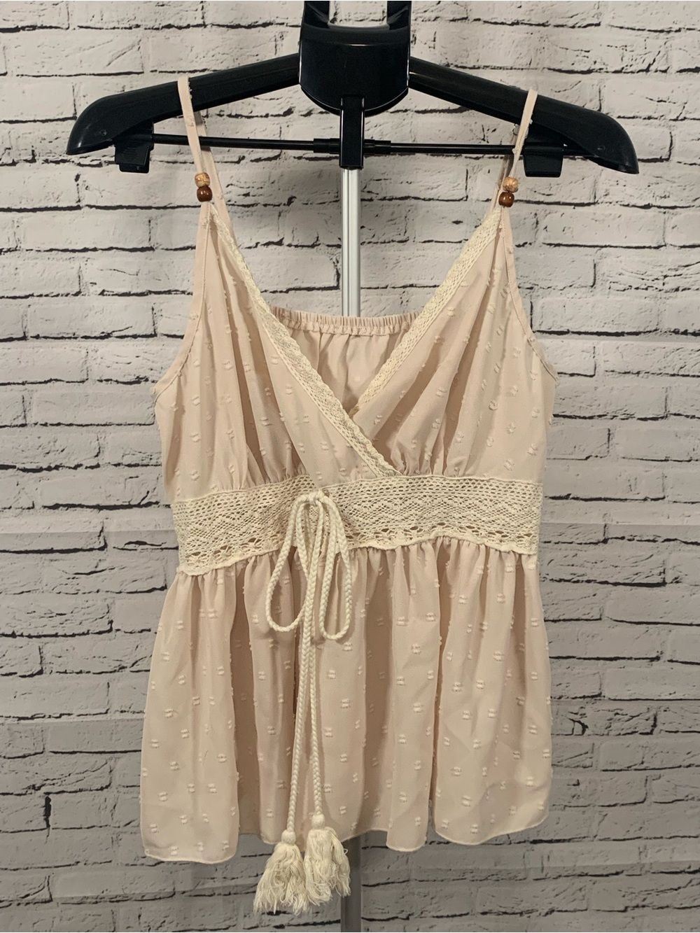 SHEIN Cream Crochet Waist Tie Sleeveless Tank Top